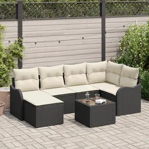 vidaXL Ensemble de canapé de jardin 7 pcs Noir et blanc Poly rotin pas cher