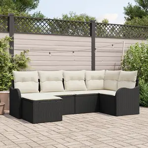 vidaXL Ensemble de canapé de jardin 6 pcs Noir et blanc Poly rotin pas cher