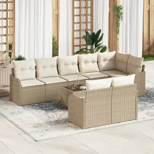vidaXL Ensemble de canapé de jardin 9 pcs Beige et blanc polyrotin pas cher