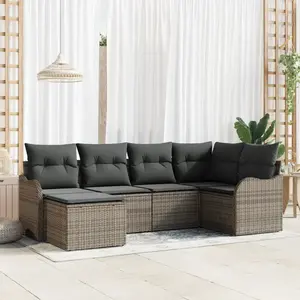 vidaXL Ensemble de canapé de jardin avec coussin 6 pcs Gris Poly rotin pas cher