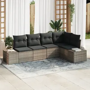 vidaXL Vidaxl Ensemble De Canapés De Jardin 5 Pièces Avec Coussins Gris En Rotin Synthétique pas cher