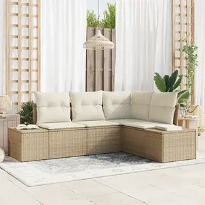vidaXL Vidaxl Ensemble De Canapé De Jardin 4 Pièces Avec Coussins Beige Rattan Poly pas cher