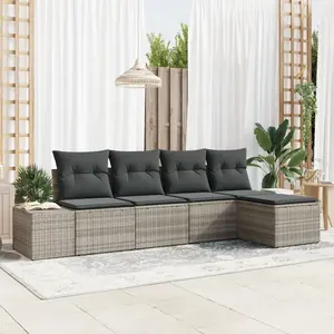 vidaXL Vidaxl Ensemble De Canapé De Jardin 5 Pièces Avec Coussins Gris Clair En Poly Rotin pas cher