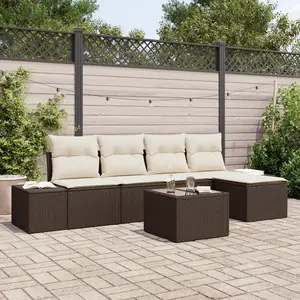 vidaXL Ensemble de canapé de jardin 5 pcs Marron et Crème polyrotin pas cher