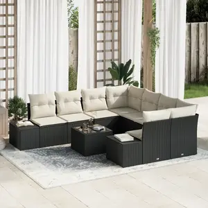 vidaXL Ensemble de canapé de jardin 9 pcs Noir et Crème polyrotin pas cher