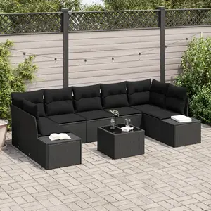 vidaXL Ensemble de canapé de jardin avec coussin 8 pcs Noir polyrotin pas cher