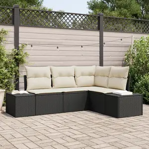 vidaXL Ensemble de canapé de jardin 4 pcs Noir et Crème polyrotin pas cher