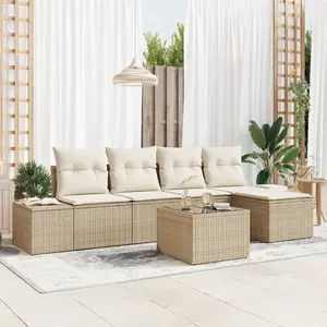 vidaXL Ensemble de canapé de jardin 5 pcs Beige et crème polyrotin pas cher