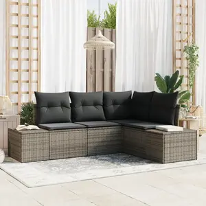 vidaXL Ensemble de canapé de jardin avec stockage 4 pcs Gris polyrotin pas cher