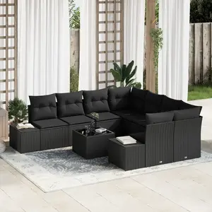vidaXL Ensemble de canapé de jardin avec coussin 9 pcs Noir polyrotin pas cher