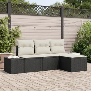 vidaXL Vidaxl Ensemble De Canapé Jardin 4 Pièces Avec Coussins Noir En Rotin Synthétique pas cher