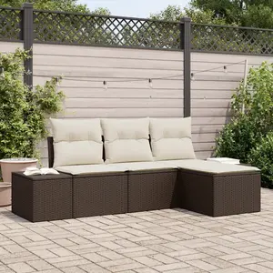 vidaXL Ensemble de canapé de jardin 4 pcs Marron et Crème polyrotin pas cher