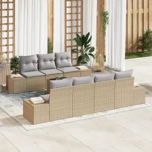 vidaXL Vidaxl Ensemble De Sofa De Jardin 8 Pièces Avec Coussins Beige En Poly Rotin pas cher