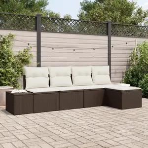 vidaXL Ensemble de canapé de jardin 5 pcs Marron et Crème polyrotin pas cher