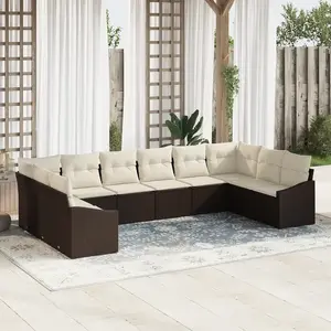 vidaXL Ensemble de canapé de jardin 10 pcs Marron et Crème polyrotin pas cher