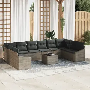 vidaXL Vidaxl Ensemble De Salle À Manger De Jardin 10 Pièces Avec Coussins Noir Poly Rotin. pas cher