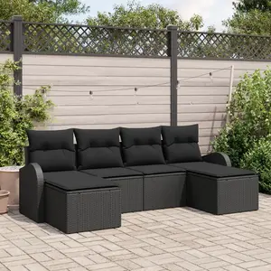 vidaXL Ensemble de Canapés avec coussin 6 pcs Noir polyrotin pas cher