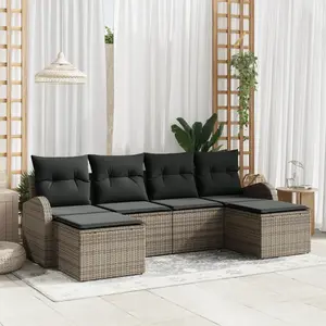 vidaXL Ensemble de Canapés avec coussin 6 pcs Gris polyrotin pas cher