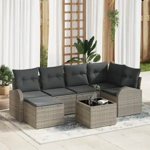 VIDAXL Ensemble de Canapé de Jardin 7 Pièces avec Coussins Gris Rattan Poly, Canapé de Jardin 2 Places avec Rangement & Coussins Gris Clair Rattan Poly pas cher