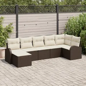 vidaXL Ensemble de Canapés avec coussin 7 pcs Marron polyrotin pas cher