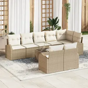 vidaXL Ensemble de canapé de jardin 9 pcs Beige et blanc polyrotin