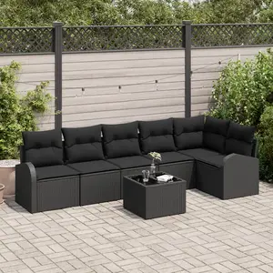 vidaXL Ensemble de canapés de jardin vidaXL 7 pièces avec coussins beige poly rattan, Canapé de jardin 2 places vidaXL avec rangement et coussins noir poly rattan pas cher