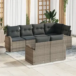 VIDAXL Ensemble De Canapés De Jardin 7 Pièces Avec Coussins Gris Poly Rattan, Canapé De Jardin 2 Places Avec Rangement & Coussins Gris Poly Rattan pas cher