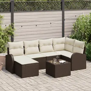 vidaXL Ensemble de Canapés 7 pcs Marron et blanc polyrotin pas cher