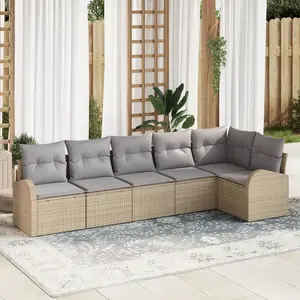 VIDAXL Ensemble de canapé de jardin 6 pièces avec coussins beige poly rotin, Canapé de jardin 2 places avec rangement et coussins beige poly rotin pas cher