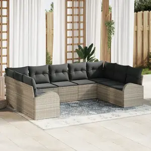 vidaXL Ensemble de canapé de jardin 9 pcs Gris clair polyrotin pas cher
