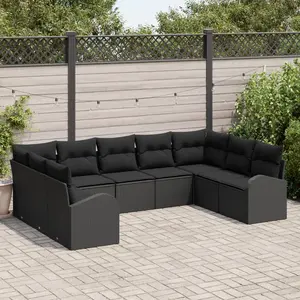 vidaXL Ensemble de canapé de jardin avec coussin 9 pcs Noir polyrotin pas cher