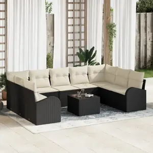 vidaXL Ensemble de canapé de jardin 10 pcs Noir et Blanc polyrotin pas cher