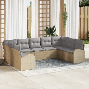 VIDAXL Canapé De Jardin 9 Pièces Avec Coussins Beige Rattan Poly, Canapé 2 Places Avec Rangement & Coussins Beige Rattan Poly pas cher