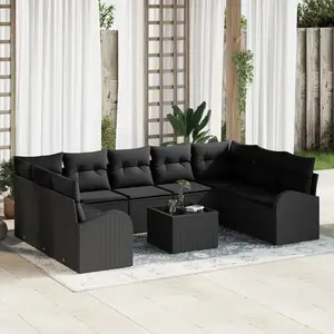 vidaXL Ensemble de Canapés de Jardin vidaXL 10 pièces avec Coussins Beige Poly Rattan, Canapé de Jardin 2 Places vidaXL avec Rangement & Coussins Noir Poly Rattan pas cher
