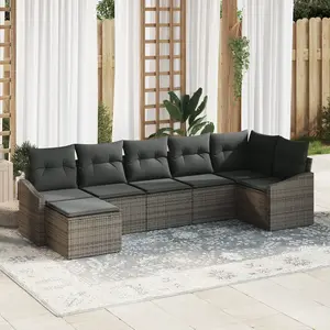 vidaXL Ensemble de canapé de jardin avec coussin 7 pcs Gris polyrotin pas cher