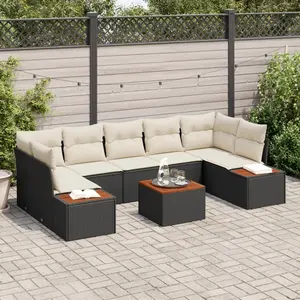 vidaXL Ensemble de canapé de jardin avec coussin 8 pcs Noir Poly rotin pas cher