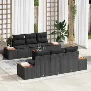 vidaXL Ensemble de canapé de jardin avec coussin 7 pcs Noir Poly rotin pas cher