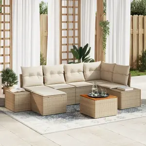 vidaXL Ensemble de canapé de jardin 7 pcs Beige et blanc pas cher