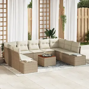 vidaXL Vidaxl Ensemble De Canapé De Jardin 10 Pièces Avec Coussins Beige En Poly Rotin Acacia pas cher