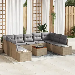vidaXL Vidaxl Ensemble De Canapés De Jardin De 10 Pièces Avec Coussins Beige Poly Rattan Acacia pas cher