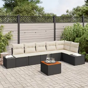 vidaXL Ensemble de canapé de jardin 7 pcs Noir et Crème polyrotin pas cher