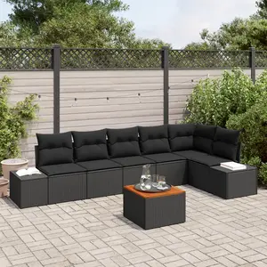 vidaXL Ensemble de canapé de jardin avec stockage 7 pcs Noir polyrotin pas cher