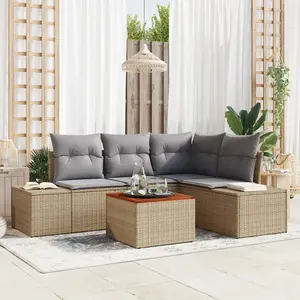Vidaxl Canapé De Jardin 5 Pièces Avec Coussins Beige Poly Rattan pas cher