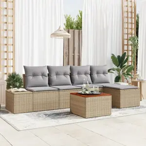 vidaXL Vidaxl Ensemble De Canapés De Jardin 6 Pièces Avec Coussins Beige Poly Rotin Acacia pas cher