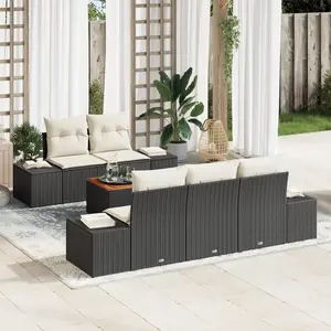 vidaXL Ensemble de canapé de jardin 6 pcs Noir et Crème polyrotin pas cher