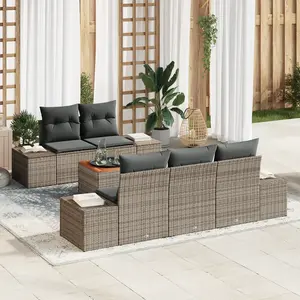 vidaXL Ensemble de canapé de jardin avec stockage 6 pcs Gris polyrotin pas cher