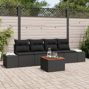 vidaXL Vidaxl Ensemble De Canapé De Jardin 5 Pièces Avec Coussins En Noir, Rattan Et Acacia pas cher