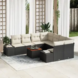 vidaXL Ensemble de canapé de jardin 9 pcs Noir et Crème polyrotin pas cher