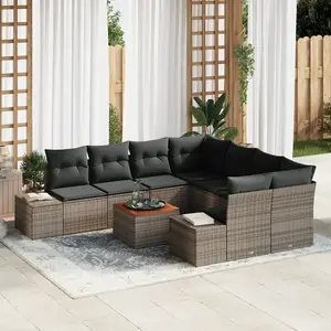 vidaXL Ensemble de canapé de jardin avec stockage 9 pcs Gris polyrotin pas cher