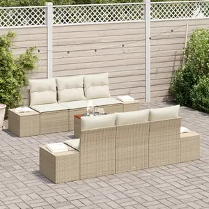 vidaXL Ensemble de canapé de jardin 7 pcs Beige et crème polyrotin pas cher